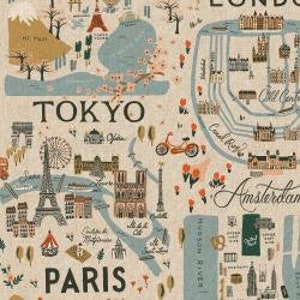 Rifle Paper Co. Bon Voyage City Guide Unbleached Black Metallic Canvas - Cotton + Steel - PER QUARTER METRE Rifle Paper Co. Bon Voyage City Guide Unbleached Black Metallic Canvas - Cotton + Steel - PER QUARTER METRE
