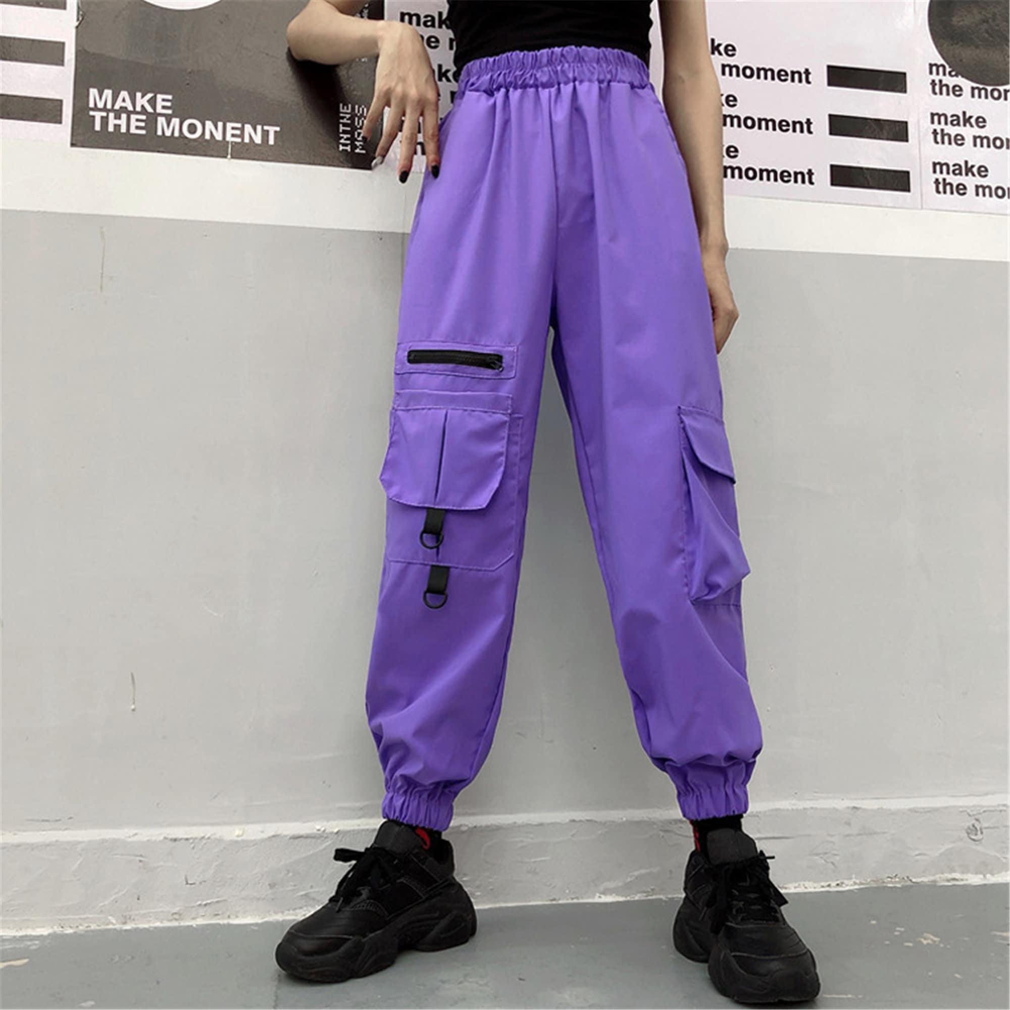 Purple Women Techwear Cargo Pants Cyberpunk Straps | Etsy