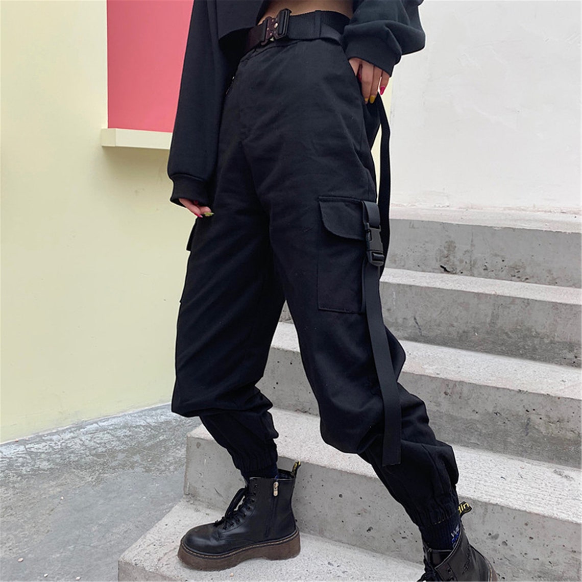 Women Techwear Cargo Pants Cyberpunk Straps Streetwear | Etsy