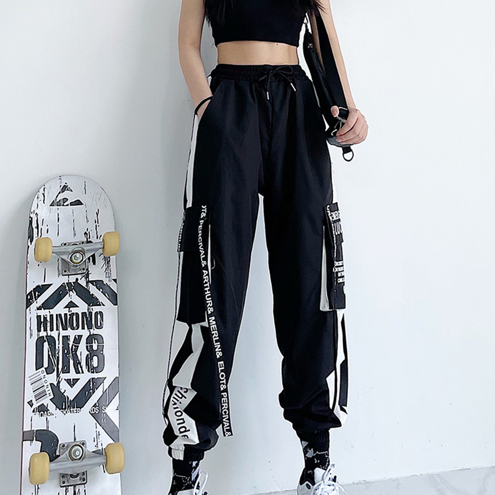 Women Black Cargo Pants Drawstring Cargo Pants Women Thin Etsy