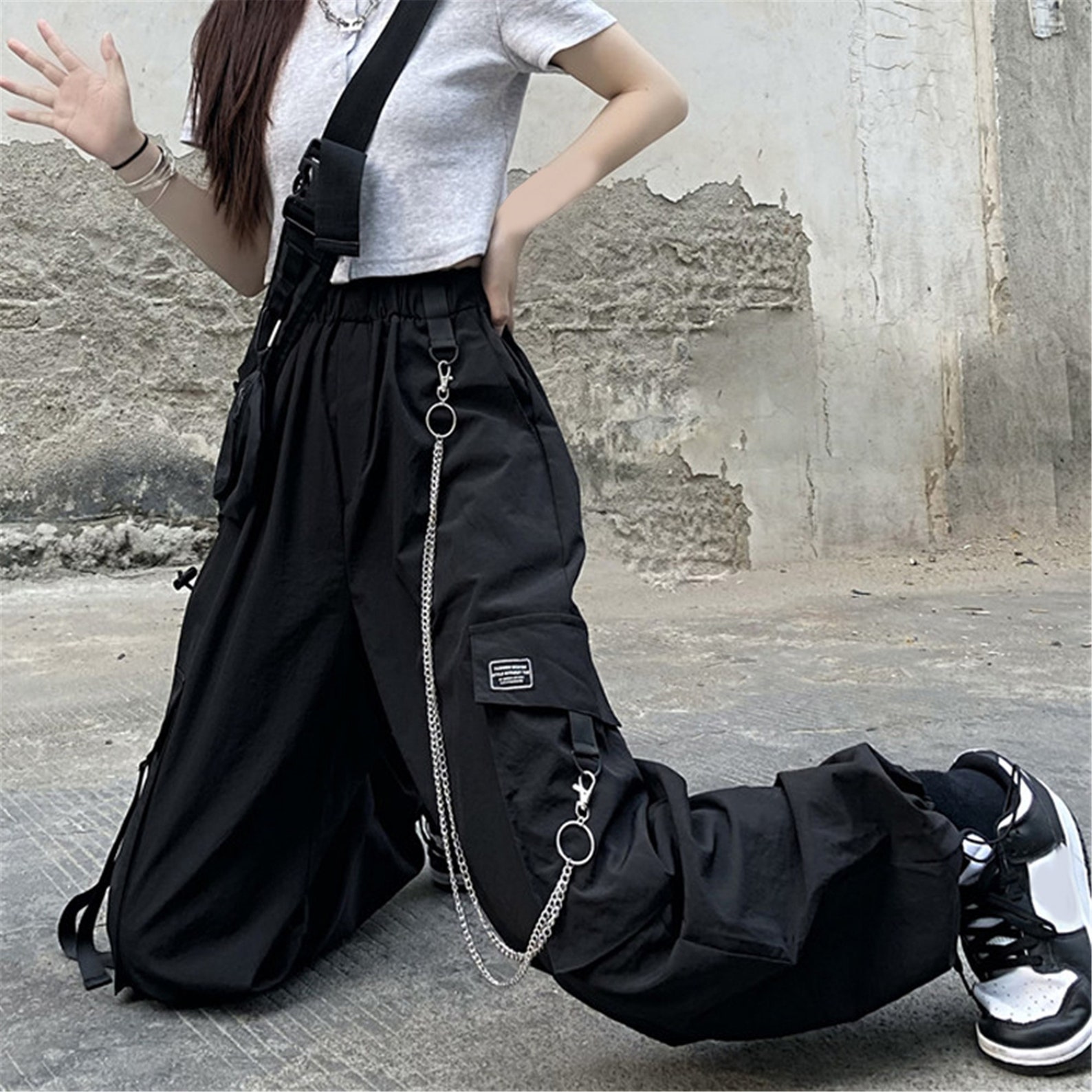 Black Joggers Cargo Pants Women Techwear Pants Cyberpunk Etsy