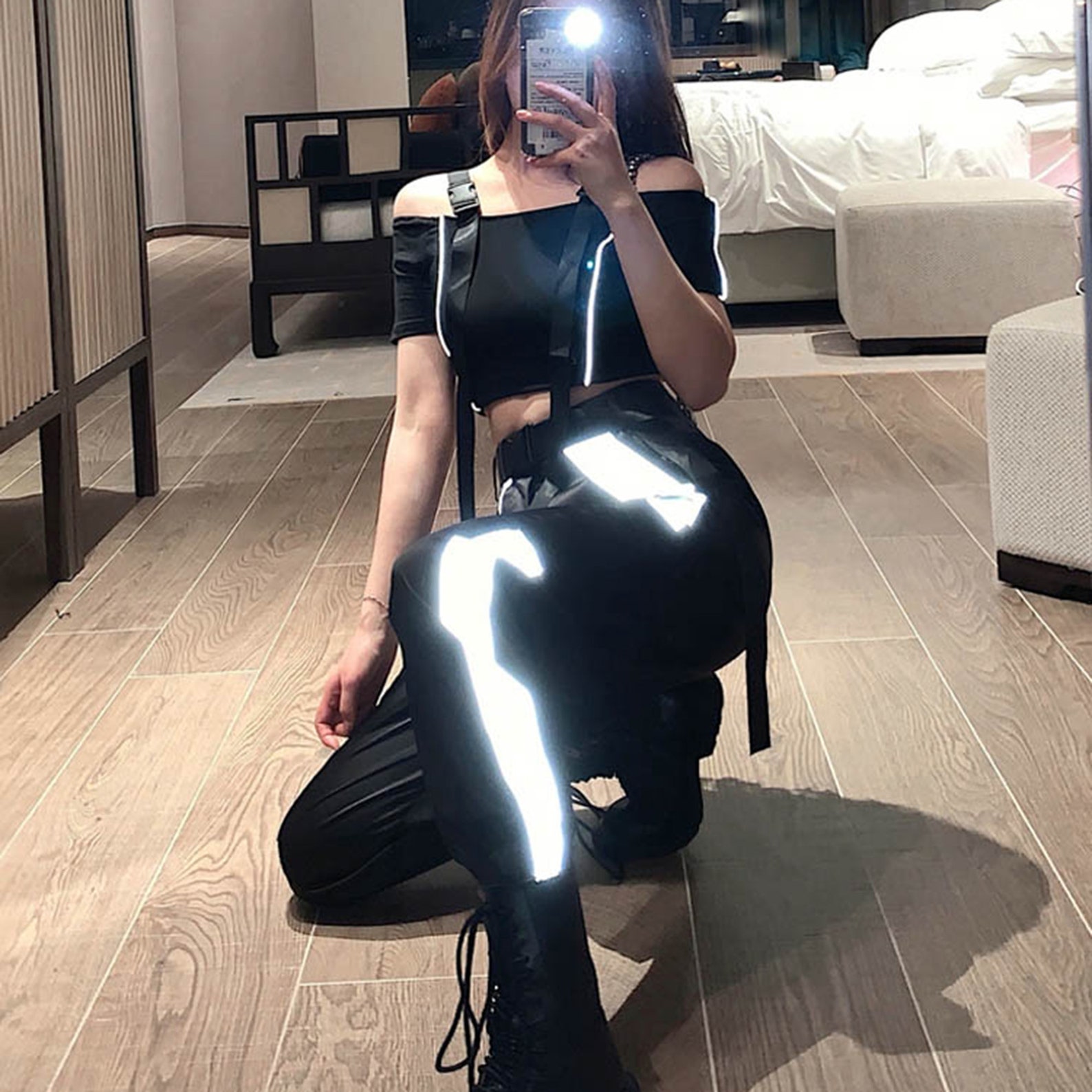 black reflective cargo pants
