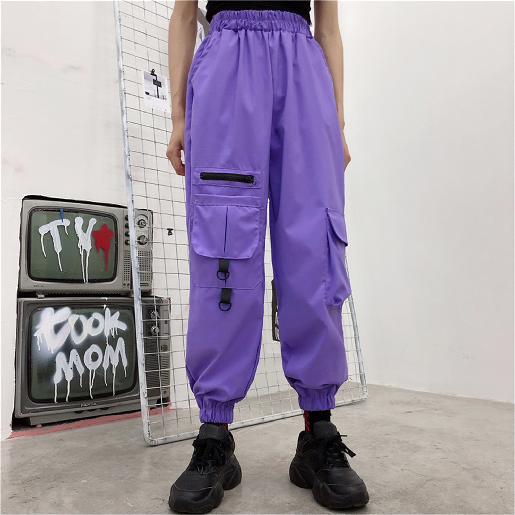 Purple Women Techwear Cargo Pants Cyberpunk Straps | Etsy