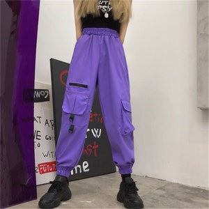 Purple Women Techwear Cargo Pants Cyberpunk Straps | Etsy