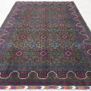 6x8 Green Bukhara Rug, Top Quality Afghan Rug Unique design Handmade Wool Area Rug, 175x245 cm Oriental Turkmen Soft Bedroom Rug/ Office Rug