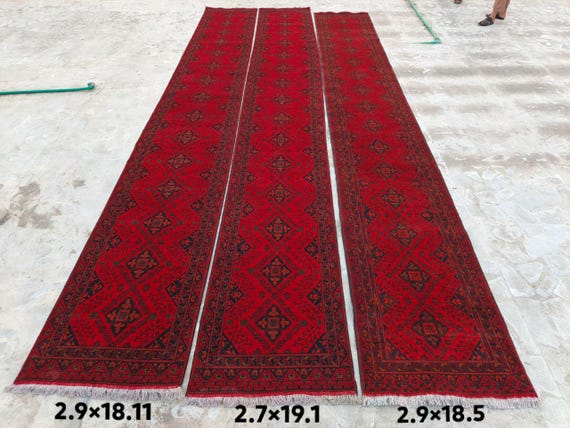 60 ft Long Custom runner Rugs, Afghan Kalisaye Bukhara rug, Set of three 19 ft runner rugs, Vintage rug, handmade Wool rug, Hallway runner