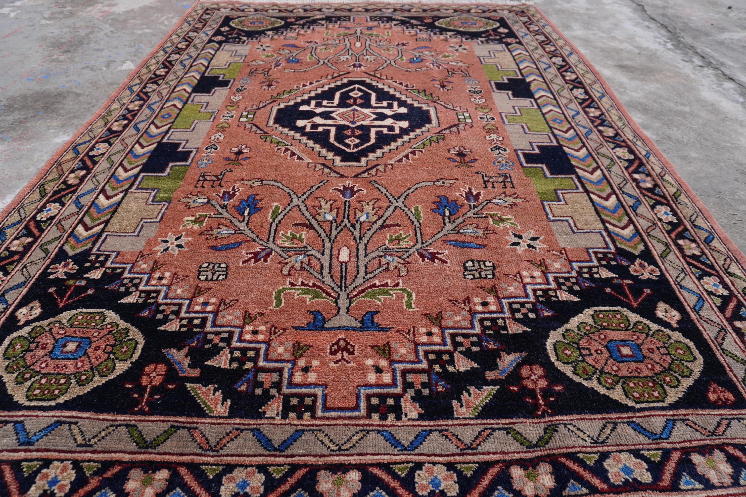 6x8 Terracotta Afghan Rug, Caucasian Geometric Tribal Rug, Handmade ...