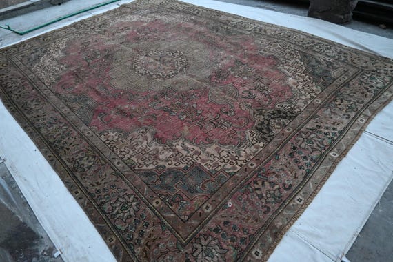 10x13 Large 1920s Antique Rug, Terracotta Turkmen Caucasian Rug, Turkish Rug Handmade Low Pile Wool Rug Oriental Rug, Oversize Rug 9'5x12'8"