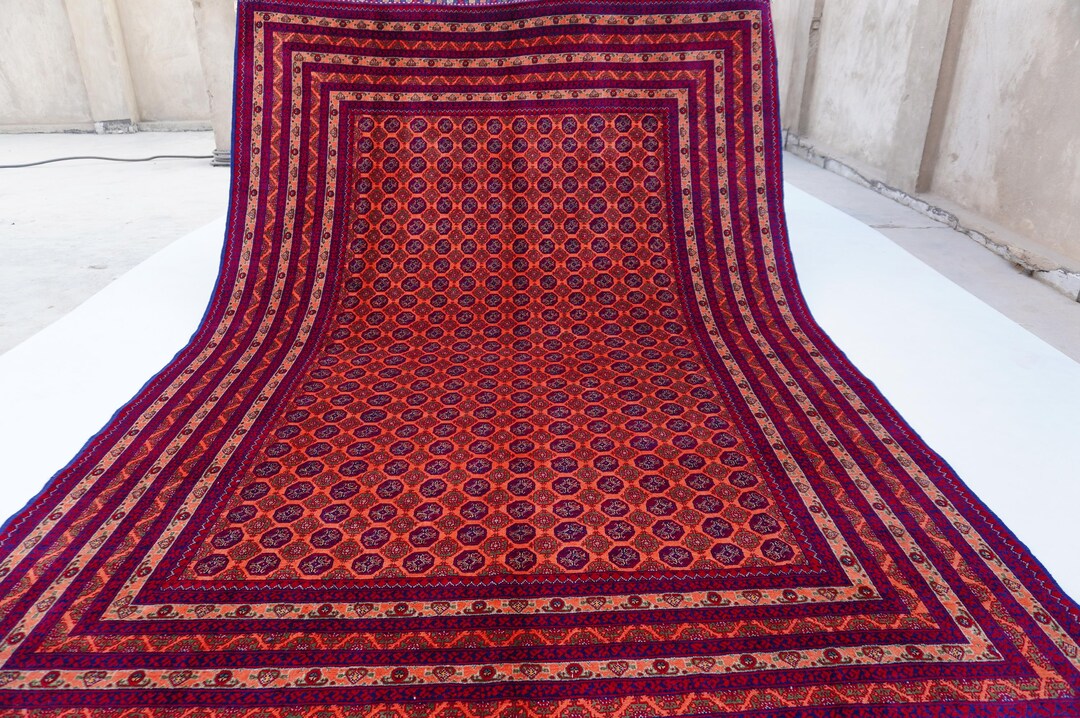 Orange Mowri Bukhara Rug 7x10 Afghan Tribal Fine Rug, Hand Knotted Wool ...