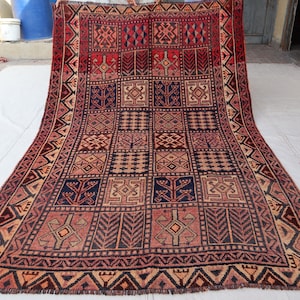 Antique Caucasian Rug 5x9 Collectors Piece Rug, Red Vintage Low Pile Faded Rug, Geometric Afghan Rug, Oriental Rug, One of a Kind design Rug