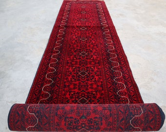 Afghan 16 feet Runner Rug, Handmade High Pile Wool Bukhara Khamyab rug, Oriental Runner rug, 2&#39;9x16&#39;3 Hallway Runner Stair Treads Runner rug