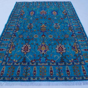 5x7 Turquoise Rug, Bijdar Rug, Fine Hand Knotted Wool Rug, Afghan Floral Sultani Rug, Turkish Rug, Bedroom, Entryway Rug Oriental Area Rug