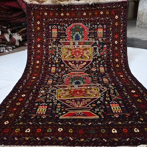 Vintage Rug 4x6 Baluchi Rug, Handmade Wool Rug, Oriental rug, Turkmen Tribal rug, Bedroom Rug, Living Room Rug, Office Rug, Kitchen Rug