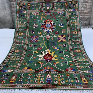 4x6 Green Floral Sultani Rug, Hand Knotted Rug, Wool Rug, Bijdar Rug Oriental rug, Bedroom Rug, Office Rug, Kitchen Rug, Afghan Tribal rug
