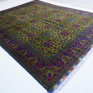 8x10 Fern Green Afghan Rug, Hand Knotted Rug, Fine Wool Rug, Khal Muhammadi Bukhara Rug Stunning Turkmen Tribal Vintage Oriental Nomadic rug