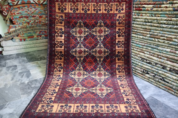 Tribal Afghan Area Rug 3'4x5'3 Turkmen Yousufi Design 