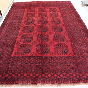6x9 Vintage Red Turkmen Tekke Ersari Rug, Afghan Hand Knotted Wool Area Rug Tribal Elephant foot Rug, Oriental Rug, Bedroom, Living Room Rug