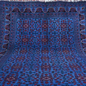 Fine Blue Bukhara Rug 7x10 Top Quality Afghan Handmade Wool Area Rug 200x300 cm Large Oriental Turkmen Soft Rug, Bedroom Rug Living room Rug