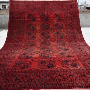 6&#39;6x9&#39;0 ft Large 1940s Antique Turkmen Tekke Ersari Rug, Afghan Hand Knotted Wool Area Rug, Low Pile Oriental Rug, Bedroom- Living Room Rug