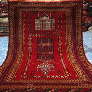 Antique Prayer Rug 2&#39;10x3&#39;9 Afghan Vintage Rug, Handmade Prayer Rug, High Pile Soft Wool Rug, Turkmen Oriental Area Rug, Muslim Prayer Rug
