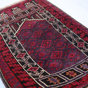 3x4'6 ft Antique Prayer Rug, Afghan Prayer Rug, Handmade Wool Area Rug, Vintage Muslim Prayer Oriental Turkmen Rug, Excellent Condition Rug