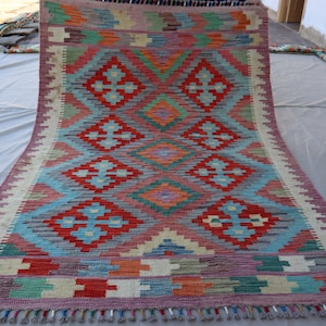 Turquoise 4x6 Afghan Kilim Rug 4&#39;0x5&#39;7 ft Flatweave Modern Multicolor Rug, Oriental Turkmen Rug, Rug for Bedroom, Living Room, Kids Room Rug