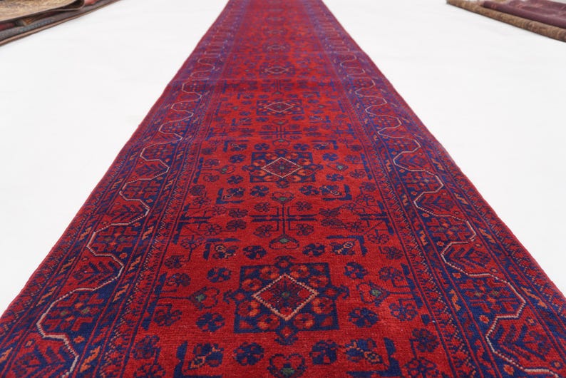 Afghan Bukhara Rug 14 ft Runner Rug, High Quality Soft Wool Stunning Turkoman Handmade Woo Rug, Hall way Runner, Khal Muhammadi Bukhara Rug image 12