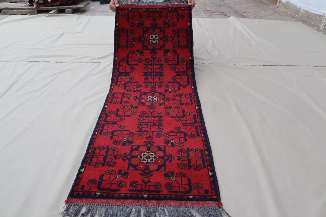 Red 1'9x4'10 Ft Afghan Stunning Handmade Turkmen Bukhara Rug, Vintage ...