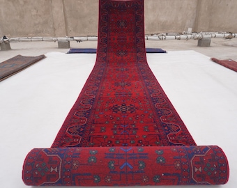33 ft Extra Long Runner Rug, Afghan Handmade Wool Turkmen Wheat design Bukhara Rug 10 ft, 13 ft, 16 ft 23 ft Runner Rug, Hallway Runner 2x18