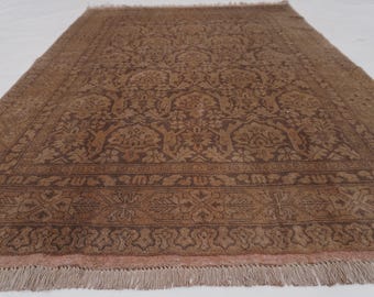 1960s Antique Rug 5x7 Terracotta Rug, Handmade Afghan Wool Rug, Caucasian Rug, Turkmen Tribal Rug, Low Pile Wool Rug for Kids Room