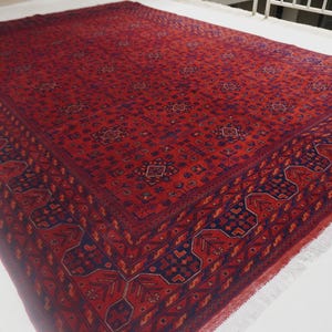 1990s Antique Rug 8'4x11'5" Turkmen Tekke Bukhara Rug Large Area Rug, Handmade Wool Rug Afghan Old Style Rug, Tribal Soft Pile Oriental Rug image 6