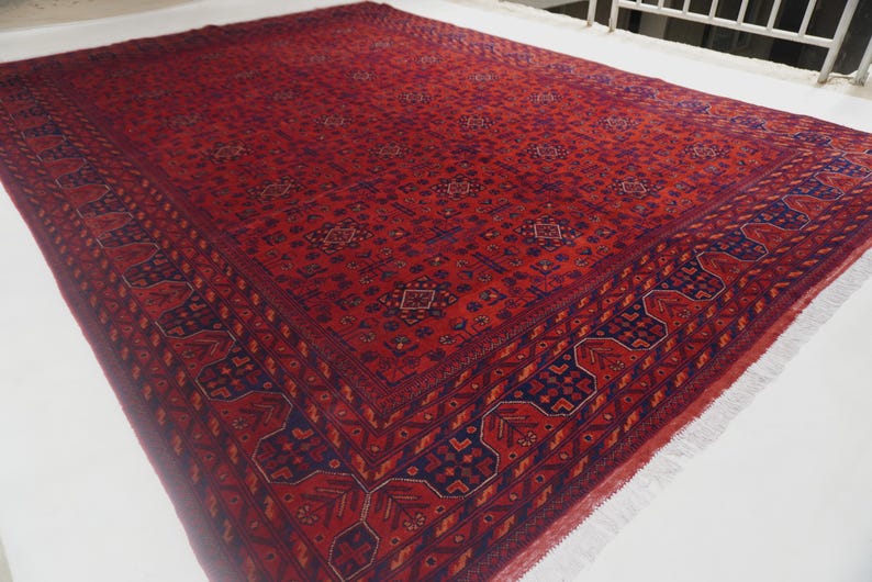 1990s Antique Rug 8'4x11'5" Turkmen Tekke Bukhara Rug Large Area Rug, Handmade Wool Rug Afghan Old Style Rug, Tribal Soft Pile Oriental Rug image 6