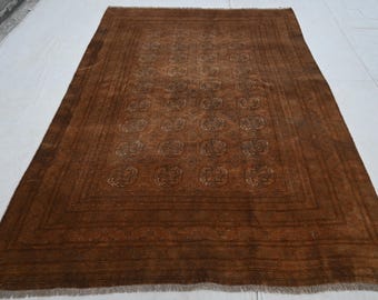 1920s Antique Rug 5'11x8'9 ft Turkmen Tekke Mowri Rug, Afghan Handmade No Pile Wool Area Rug, Terracotta Vintage Rug, Oriental Bedroom Rug