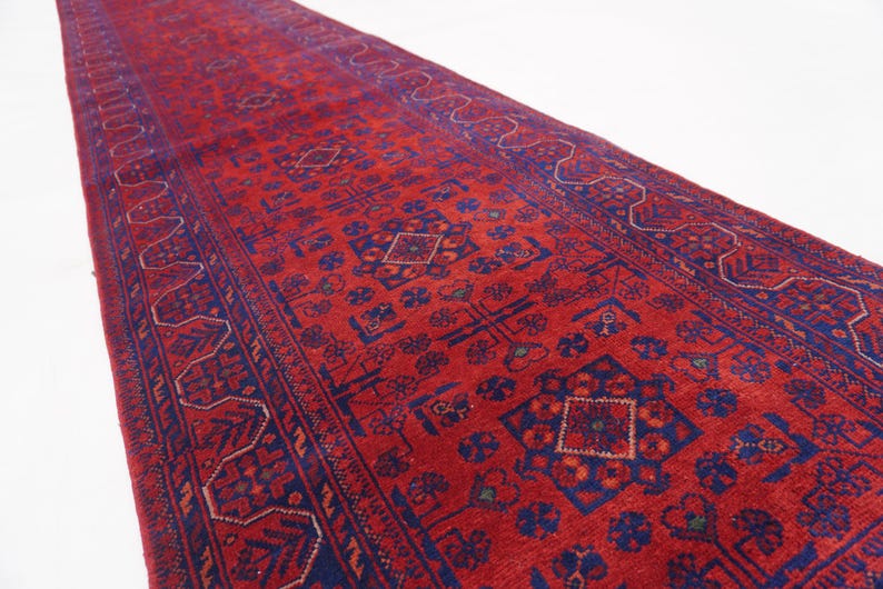 Afghan Bukhara Rug 14 ft Runner Rug, High Quality Soft Wool Stunning Turkoman Handmade Woo Rug, Hall way Runner, Khal Muhammadi Bukhara Rug image 13