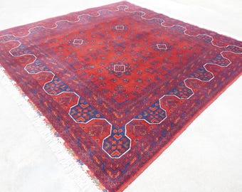 5x5 Square Rug, Afghan Rug, Handmade Rug, Wool Rug, Tribal Bukhara Rug, Vintage Square Rug, Oriental Rug, Turkmen Famous Rug, Bedroom Office