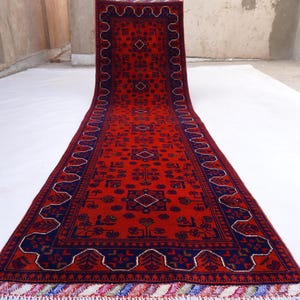 Orange Rug 10 ft Runner Rug, Afghan Bukhara rug, Handmade wool rug, Turkmen Tribal Rug Oriental Vintage Rug, Kitchen Runner, Hallway runner