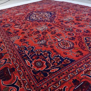 13x9 ft Large Afghan Rug, Hand Knotted Zer Khaki Geometric Bukhara Rug, Oriental Turkmen Tribal Rug, Red Living room Rug Dining Table Carpet Bild 2