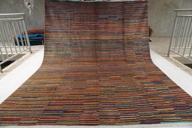 8x10 Afghan Stripe design Gabbeh Rug, Fine Quality Handmade Natural Veg dyes 100% Wool Area Rug, Bedroom, Living Room, Office Rug 235x300 cm image 2
