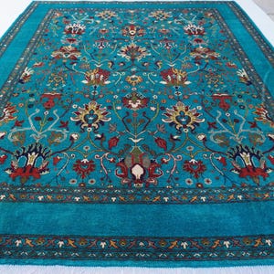8x10 Blue Bijdar Rug, Turkish Floral Sultani Rug, Handmade Wool Rug, Oriental Rug, Living Room Rug, Kitchen Rug Bedroom Rug, Modern Area Rug