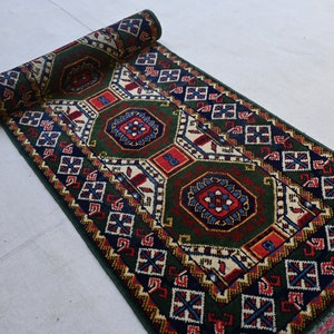 2x5 Runner Rug, Afghan Beige Green Sarique rug, Handmade wool Turkmen 5 ft Runner Rug, Oriental Rug, Kitchen Runner, Hallway runner Carpet