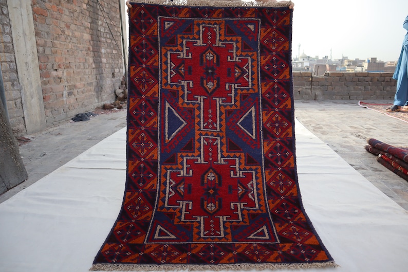 Red 3x4'7 Ft Afghan Vintage Balachi Rug Big Discounted Etsy