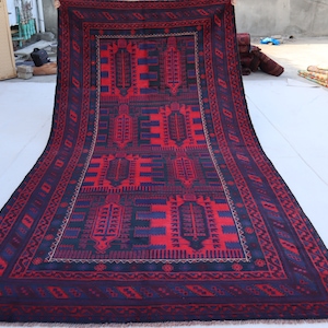5x10 Ethnic Antique Gallery Size Wide Runner Rug, Afghan Handmade Vintage Distressed Faded rug, Oriental Turkmen Wazir design Geometric Rug