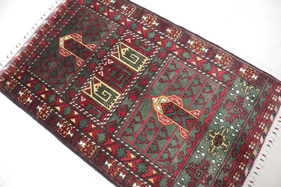 Green 3x5 Area Rug 100x150 Cm Turkmen Hetchulu Parda Rug Etsy