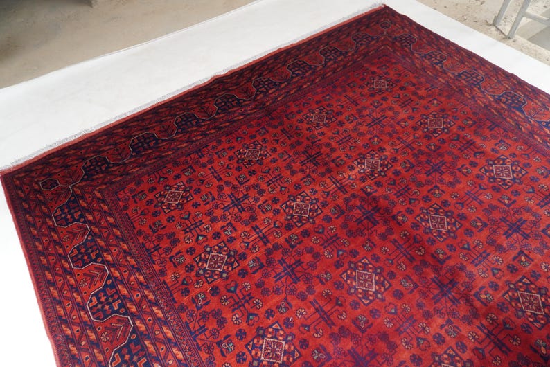 1990s Antique Rug 8'4x11'5" Turkmen Tekke Bukhara Rug Large Area Rug, Handmade Wool Rug Afghan Old Style Rug, Tribal Soft Pile Oriental Rug image 3