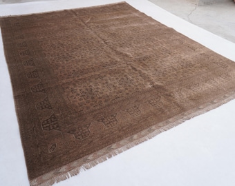 8x10 Antique Terracotta Brown Rug, Large Turkmen Famous Bukhara Rug Handmade Wool Rug, Oriental Living Room Rug, Bedroom Rug Tribal Rare Rug