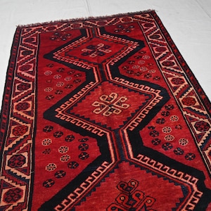 4x8 Geometric Vintage Rug, Afghan Caucasian Rug, Low Pile Rug, Handmade Wool Rug, Collector Piece Tribal Rug, 1960s Antique Rug Oriental Rug