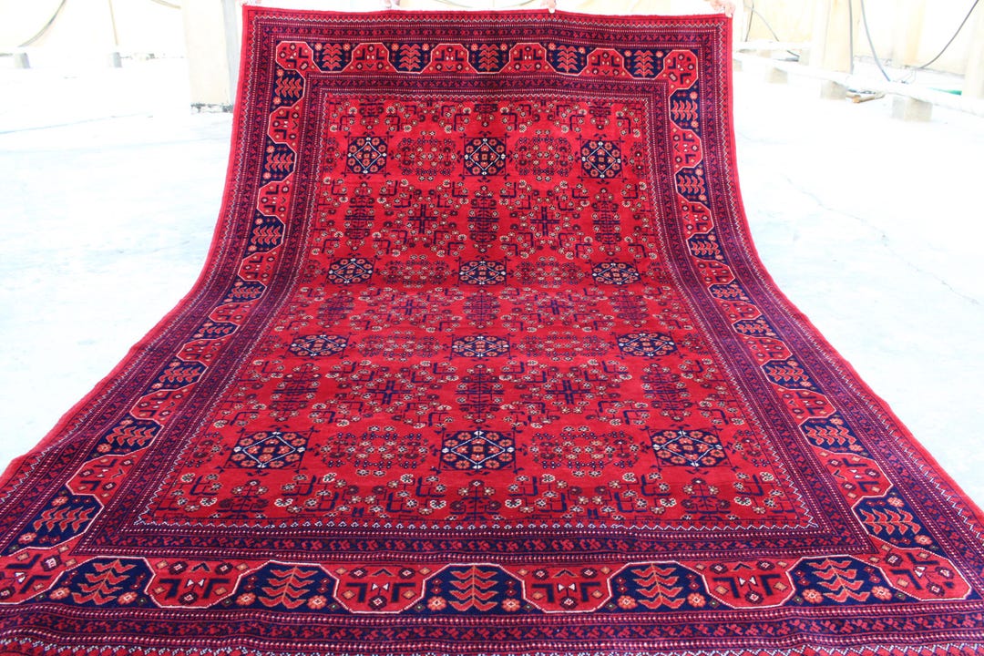 Red Bukhara Rug 7x10 Large Handmade Afghan Super Fine Wool Rug Turkmen ...