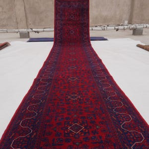 Extra Long 3x30 ft Runner, Afghan High Quality Wool Stunning Handmade Turkoman Rug, Hallway Runner, Famous Bukhara Rug 30 ft Runner 2'9x30" afbeelding 13