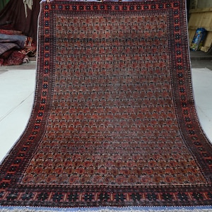 1900s Antique rug, Afghan Handmade Wool Rug 5x7 Turkmen Paisley Rug, Oriental Rug, No Pile faded Rug, Bedroom, Living Room Rug, Kitchen Rug