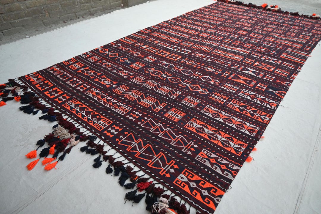 6x12 Rug Turkmen Geometric Rug 6x12 Afghan Laghari Flatweave Kilim Rug, Handmade ...